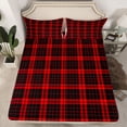thumbnail image 2 of Feelyou Teen Abstract Lines Queen Sheet Sets, Black Red Plaid Bed Set, 4-Piece, 2 of 7