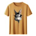 thumbnail image 3 of Tops de Cuello Alto para las Mujeres Amante Impreso Camiseta Cuello Redondo Manga Corta, Poliéster Spandex, 3 of 7