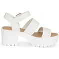 thumbnail image 3 of Credit- Women's Open Toe Double Band Ankle Buckle Block Heel Platform Lug Sole Sandal (White PU, 10), 3 of 5
