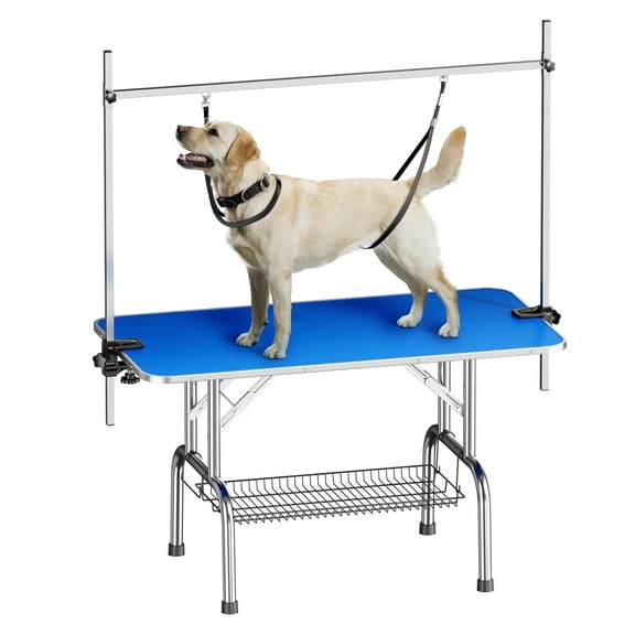 ZephyPaws 46''Large Dog Grooming Table,Adjustable Cat Drying Desktop with Arms,Nooses,Mesh Tray,Foldable Pet Station at Home,Maximum Capacity Up to 330Lb,Black