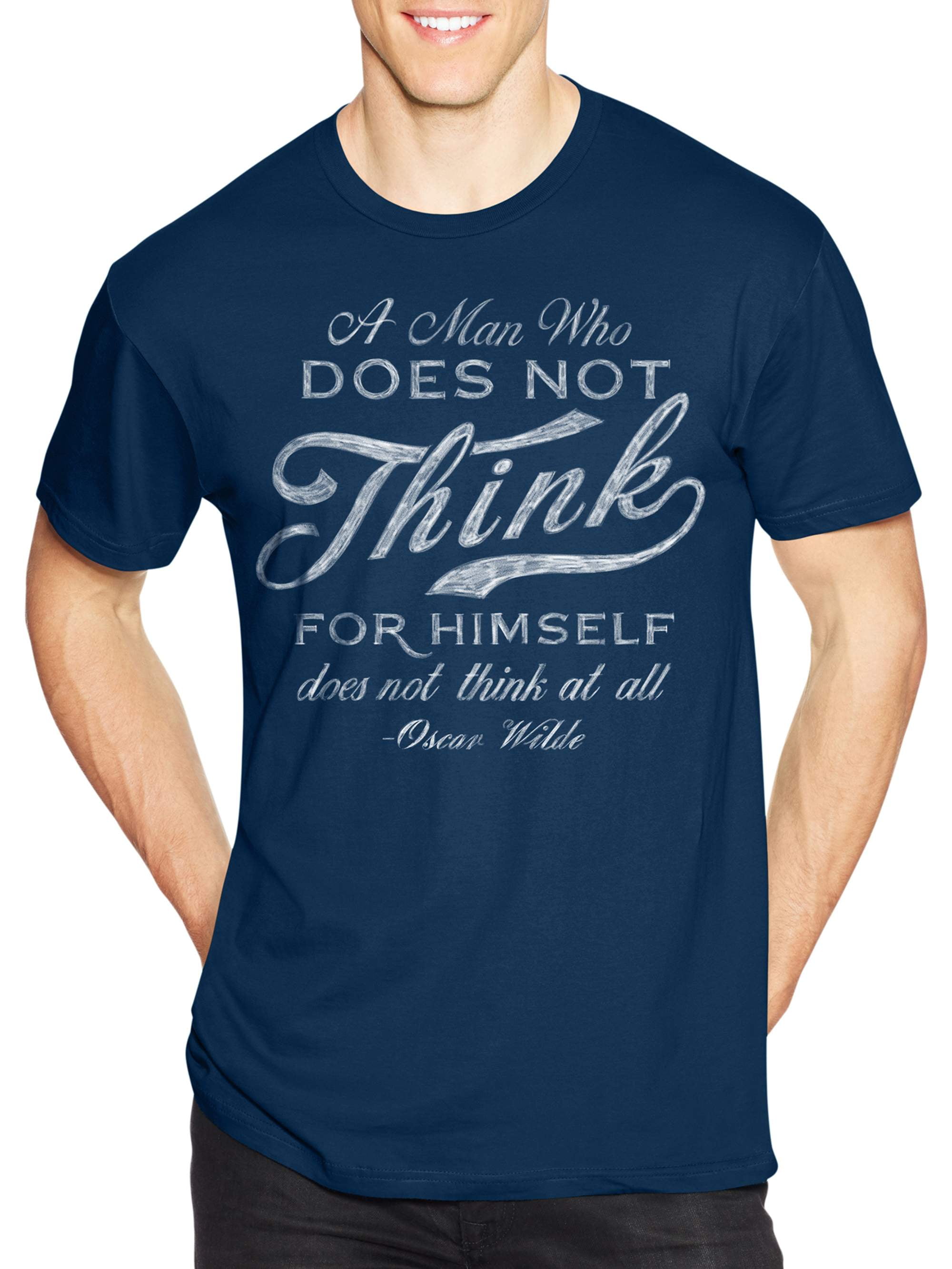 Hanes Men's Graphic Tee Navy Blue T Shirt Short Sleeve Oscar Wilde Think Cotton 