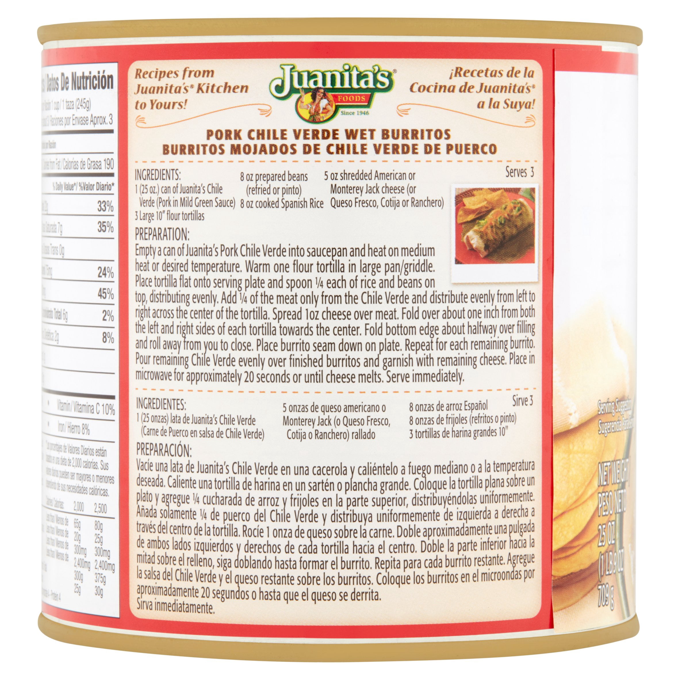 Juanita's Pork Chile Verde, Canned Pork and Green Chile Sauce, 25 Ounce