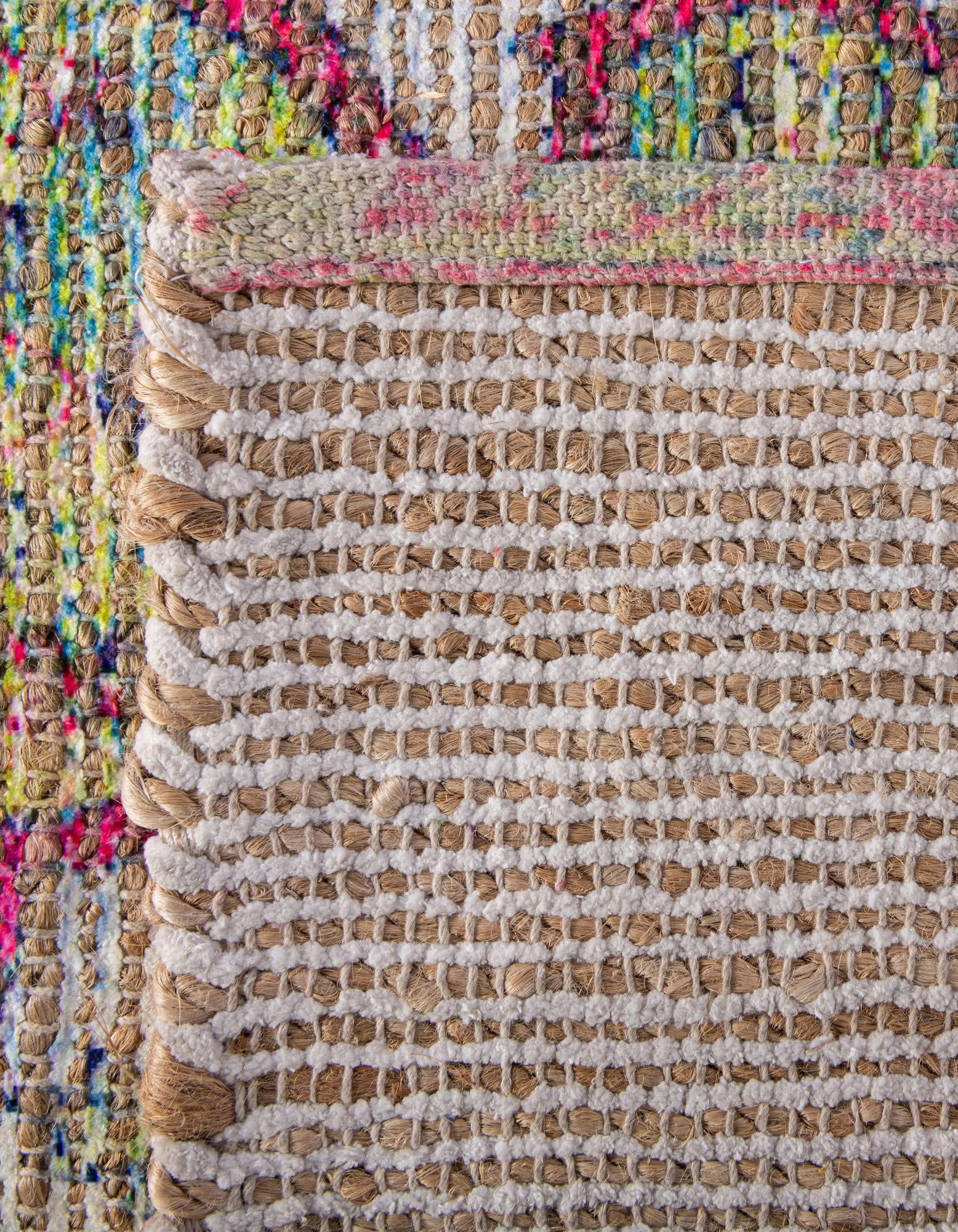 Unique Loom Chenille Jute Collection Area Rug - Amba (9' x 12' Rectangle Ivory Pink/Navy Blue)