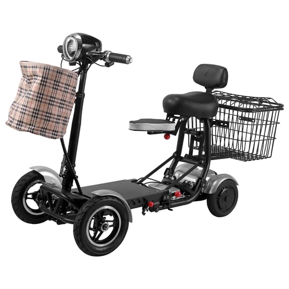All Terrain Fully Motorized Power Scooter with Electric Lithium Battery, Comes with Front Basket - Silver