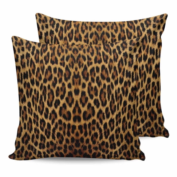 14x14 Pillow Covers Set of 2, Brown Leopard Print Throw Pillow Covers Decorative Couch Cushion Case, Classic Abstract Animal Patterned Microfiber Square Pillowcases for Bedroom Car Living Room
