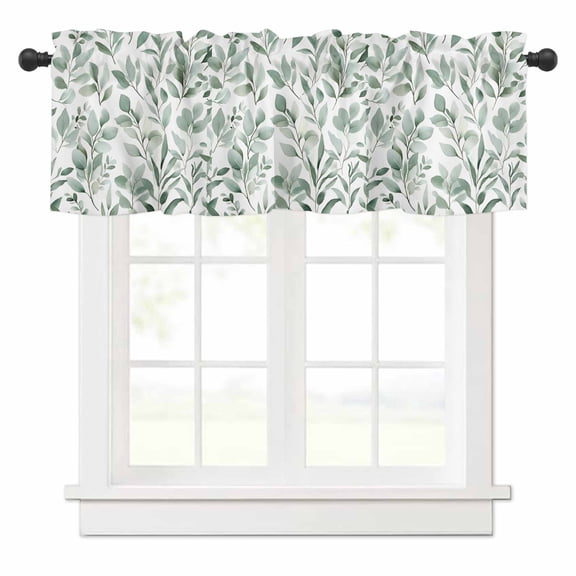 Eucalyptus Leaf Valances for Windows Green Botanical Rod Pocket Curtain Valance Window Treatment Short Curtains for Kitchen Living Room, 54"x18"