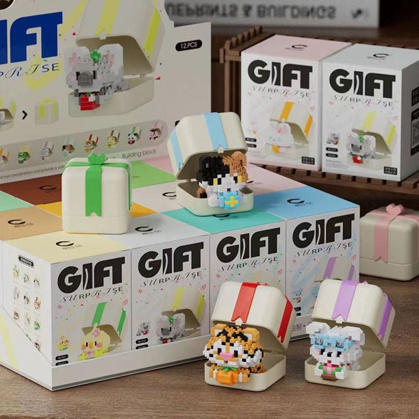 Nueva caja de almacenamiento creativa de la serie de animales de dibujos animados gato Panda Koala conejo Mini decoración Micro bloque de construcción ladrillo juguete para regalo