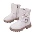 thumbnail image 2 of Girls Ankle Boots Bow Buckle Side Zipper High Top Boots Kids Trendy Versatile Comfy Chunky Heel Non-Slip Shoes for Daily Wear Beige 1.5 Big Kids, 2 of 7