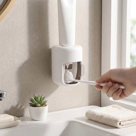 Automatic Toothpaste Dispenser Wall Mounted Hands Free Squeezer With Cover Drill Free Removable for Bathroom