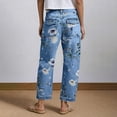 thumbnail image 4 of Straight Leg Jeans for Women Floral Print Button Down Jeans with Pockets High Waist Leisure Relaxed Fit Summer Denim Pants Street Fashion design Trousers Red XL, 4 of 6