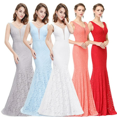 Ever-Pretty Womens Elegant Long Sleeveless Lace Evening Prom Bridesmaid Wedding Guest Red Carpet Gown for Women 08838 Blue US