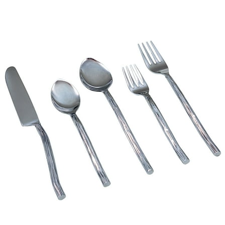 Elyon Twig Reflective Silver 20 Piece Flatware Set Indian Artisan-Made Set Hand-Forged Stainless Steel Service for 4