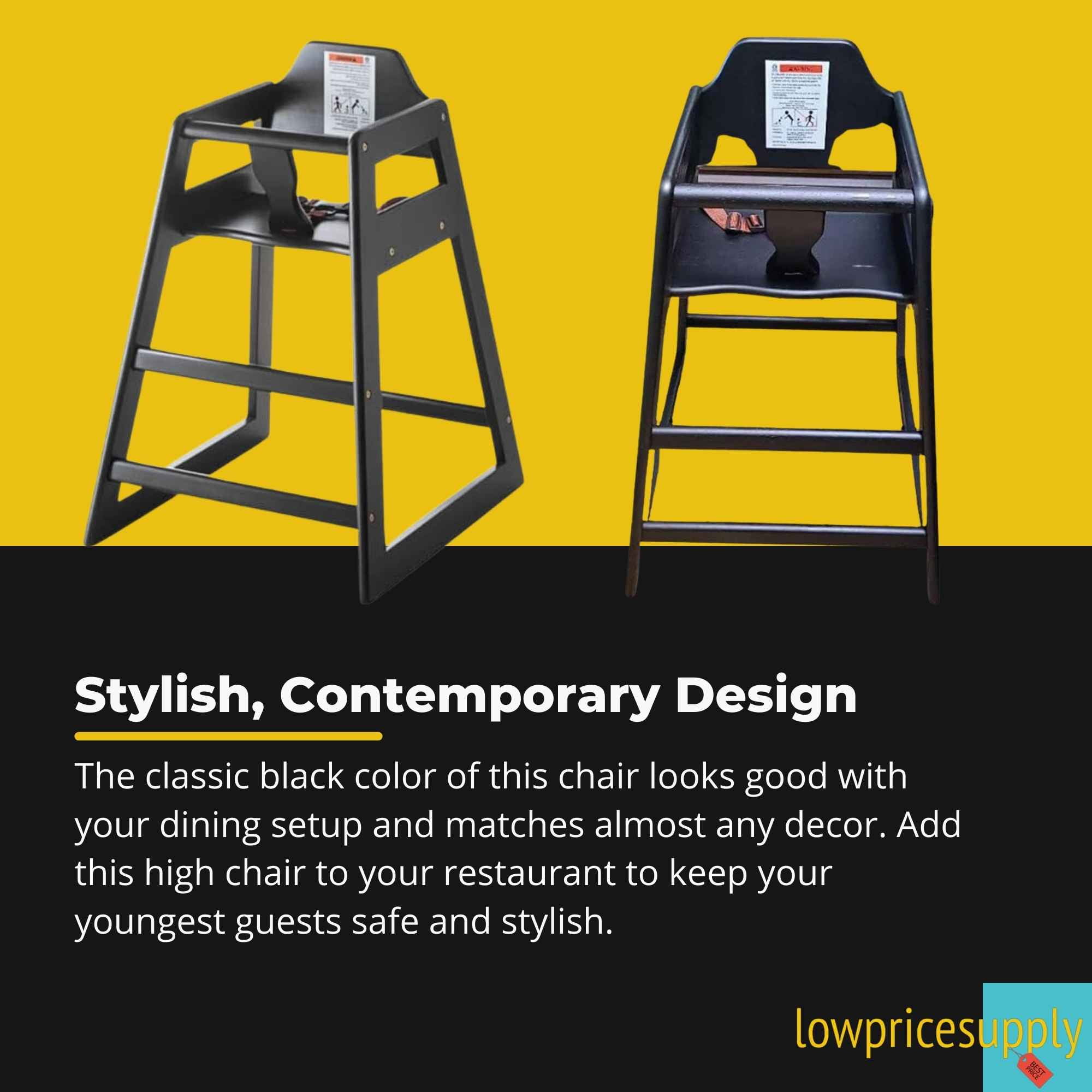2 Pack - Ready-to-Assemble Restaurant Wood High Chair with Black Finish