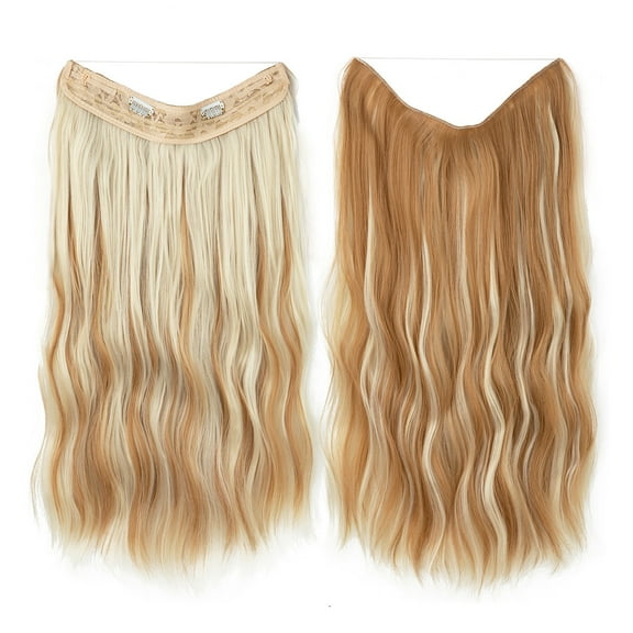 Zhuge Wire Hair Extensions Thick Curly Wavy Invisible Secret Extension Fish Line Clip in Hairpiece Synthetic for Women 20 Inch ,Brown Blonde