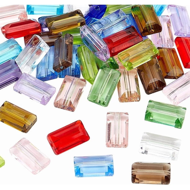 52 cuentas de vidrio facetadas de 13 colores, cuentas rectangulares planas, cuentas sueltas para manualidades, cuentas espaciadoras facetadas