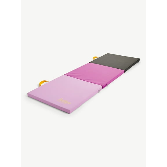 Justice 6' Three Folding Gymnastics Mat with Carry Handles, Multi Color, Pink, 1.5-inch Thickness