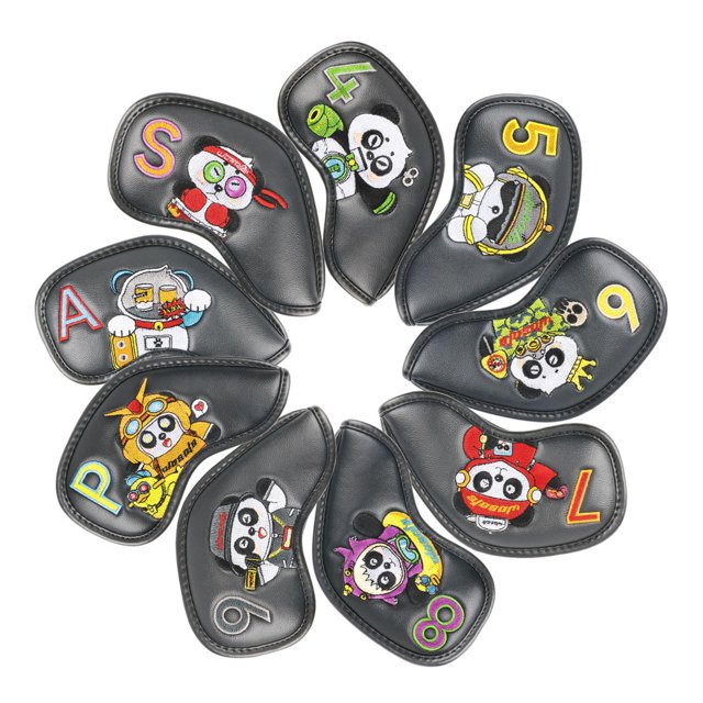 9x Golf Iron Headcovers shamjiam PU a prueba de agua negro