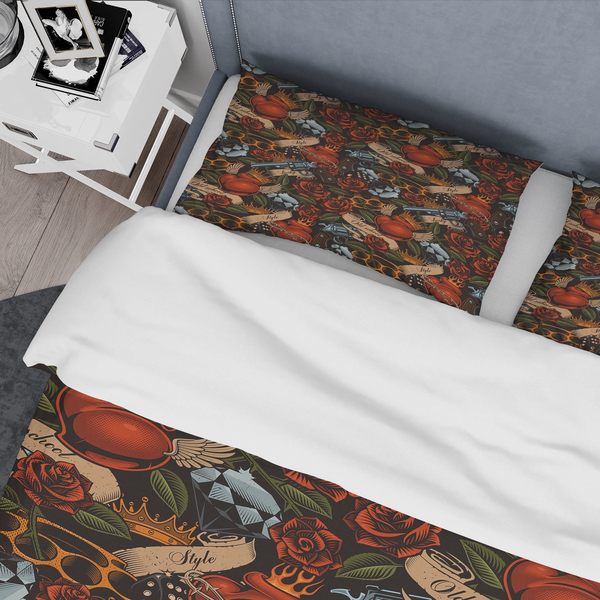 Designart 'Old school tattoo pattern' Floral Duvet Cover Set