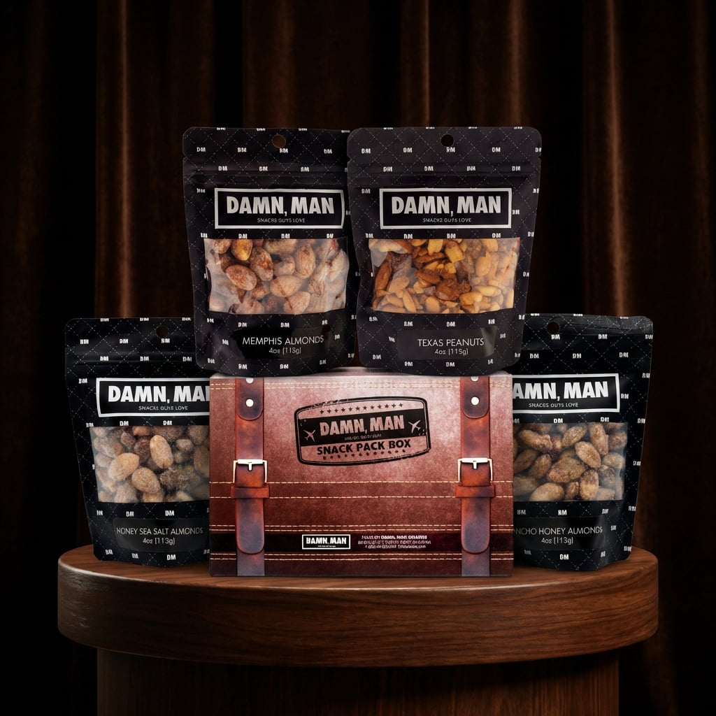 Damn, Man Honey BBQ Nut Snack Pack Box - Sweet & Spicy Father's Day Gift for Dad