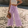 thumbnail image 2 of Womens High Waisted Palazzo Pants Solid Front Self Tie Knot Cotton Linen Wide Leg Pants Boho Beach Flowy Trousers, 2 of 5