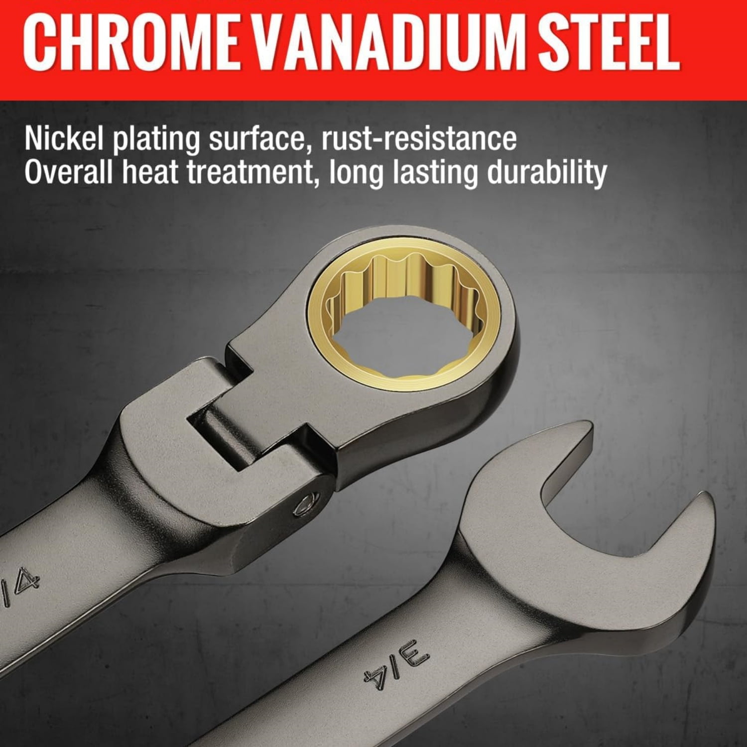 8-piece Flex-Head Ratcheting Combination Wrench Set