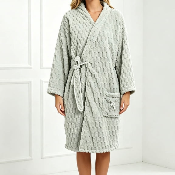 Yeaiivve Womens Fuzzy Fleece Robes Long Sleeve Quick Dry Absorbent Warp Robe Winter Comfy Plush Cute Sleepwear with Pocket Green Free Size