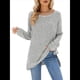thumbnail image 2 of Suéter de Punto con Abertura Lateral Y2K para Mujer, Cuello Redondo, Larga, Blusa de Punto Liso con Abertura Lateral, Túnicas Gris L, 2 of 10