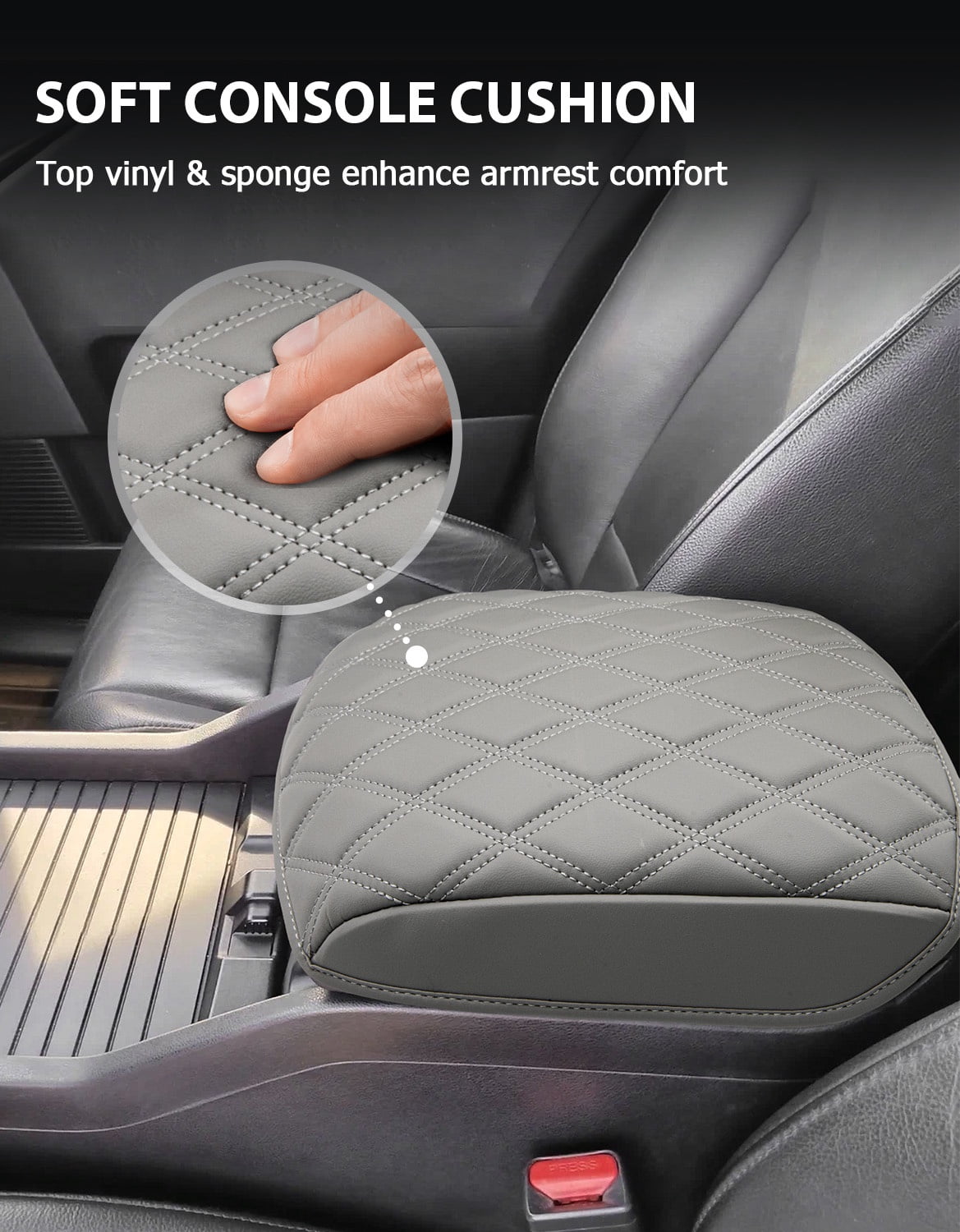 KBH Center Console Cover for Honda Pilot Accessories 2009-2015, Leather Middle Console Lid Armrest Cover for Car Interior, Gray