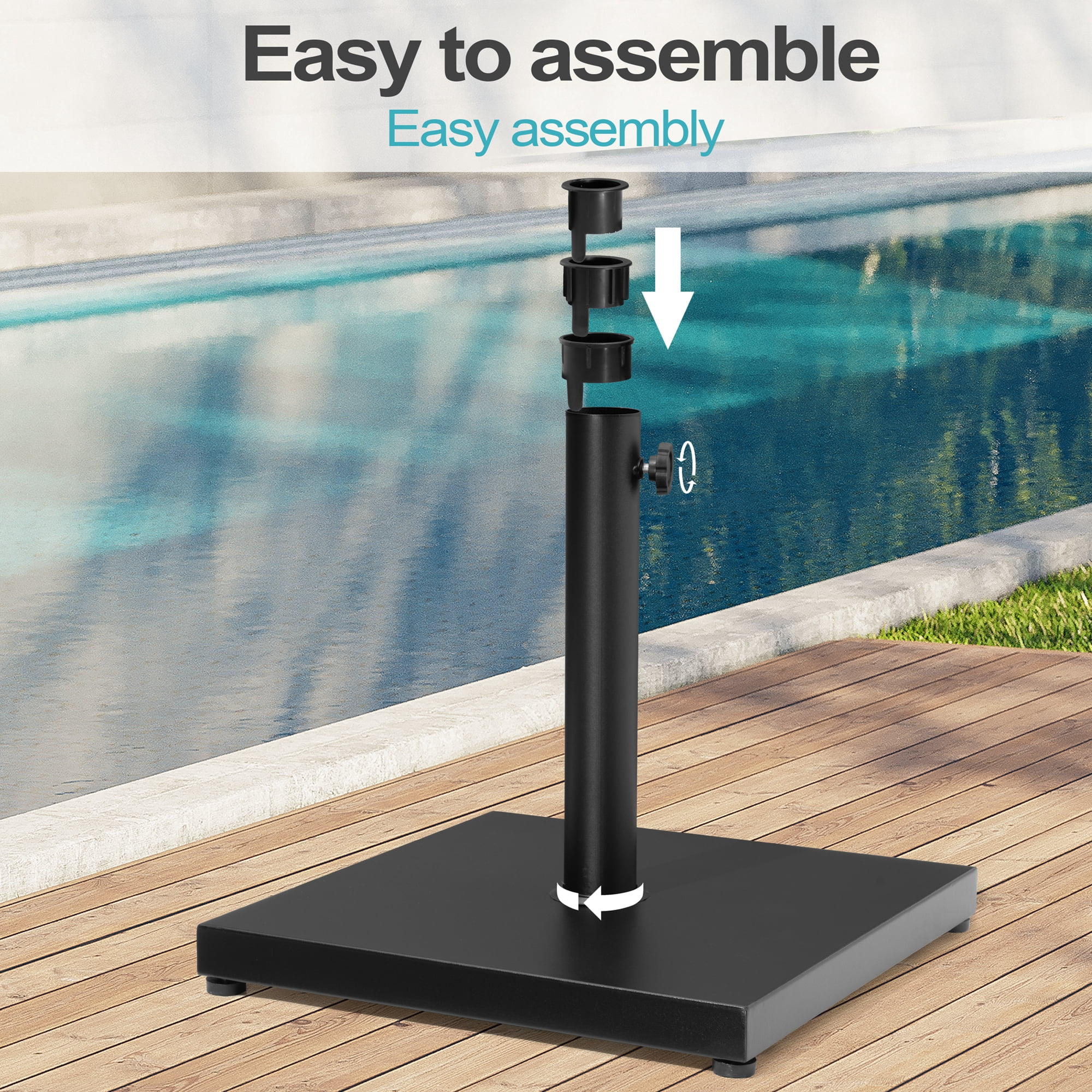 Pellebant 43 lbs Cement-Filled Square Umbrella Base Heavy Duty Patio Market Umbrella Stand, Black