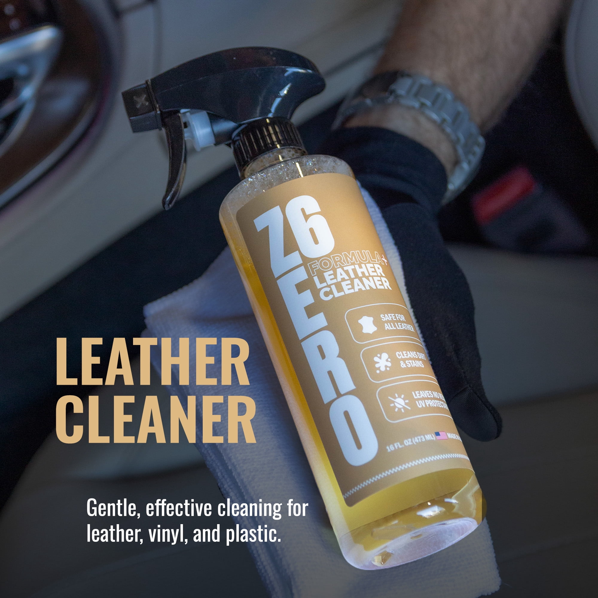ZER06 Leather Cleaner – Automotive Interior Leather Cleaning Spray for Car Seats, Upholstery & Trim – Removes Dirt, Oils & Stains