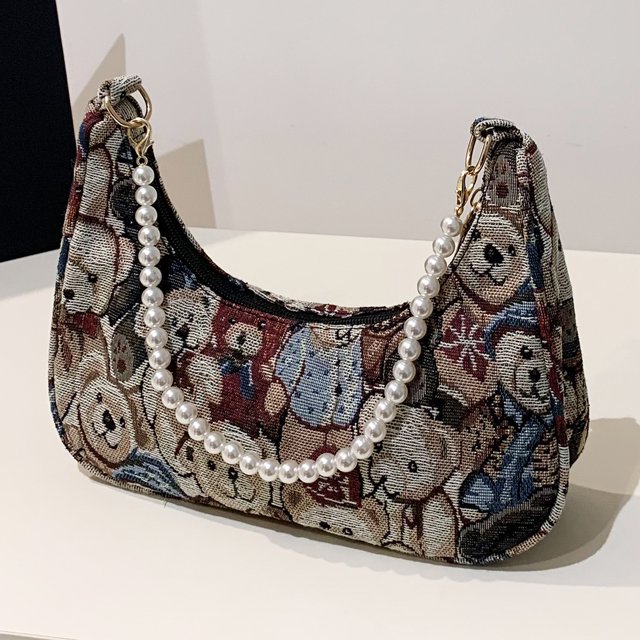 Bolso de compras de moda para mujer, bolso para axilas de oso Kawaii para regalo (cinturón de perla marrón) Sywqhk Para Estrenar