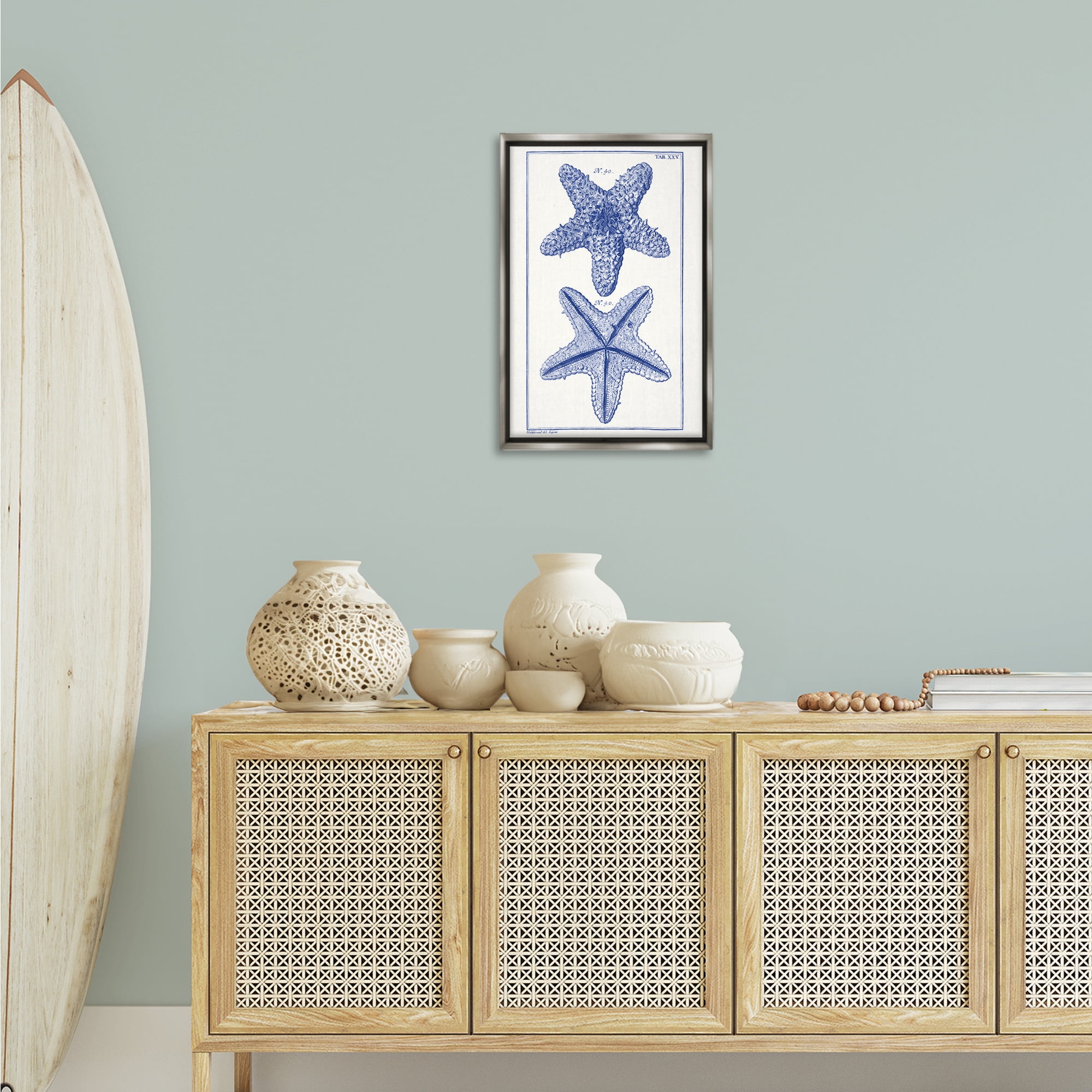 Stupell Industries Blue Starfish Studies Animals & Insects Painting Gray Floater Framed Canvas Art Print Wall Art, 17 x 25
