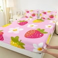 thumbnail image 3 of Manfei Cartoon Red Strawberry Queen Sheet Sets, Cherry Blossoms Floral Flat Sheet, Teen Kid Child Queen Fitted Sheet, Breathable Home Decor, 4pcs, 3 of 7