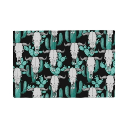 

Table Placemats Set of 4 - Buffalo Skull cactus western 12x18 In Faux Linen Double Heat Resistant Place Mats Cloth Indoor/Outdoor Placemats Washable Table Mats for Dining Kitchen Party