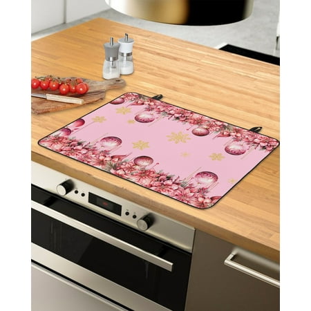 

Pink Christmas Balls Stove Top Covers for Electric Stove Heat Insulation Fireproof Glass Cooktop Cover Counter Top Glass Stove Cover for Prevent Scratches 29 x21 Xmas Poinsettia Yellow Snowflake