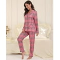 thumbnail image 3 of Aiyino Women's Soft Plaid Pajamas Long-Sleeve Button Front Shirt and Pant Pajama Set with Pockets, 3 of 6