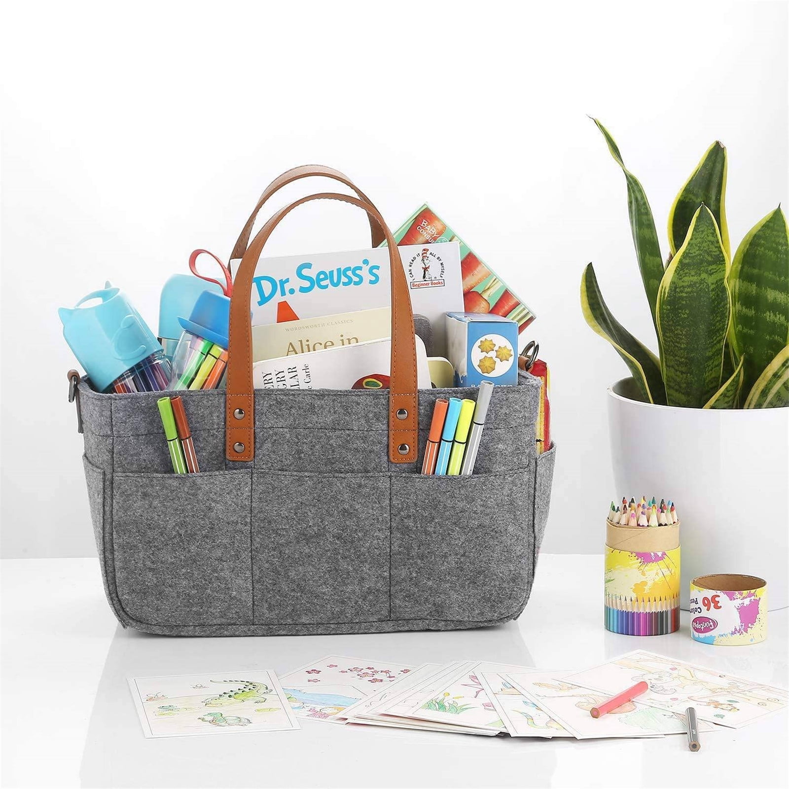 Foldable Multi-Use Storage Organizer with Adjustable Compartments, Portable Diaper & Breast Pump Bag for Stroller, Car, Home, Durable Fabric with 8 Pockets Dull Grey