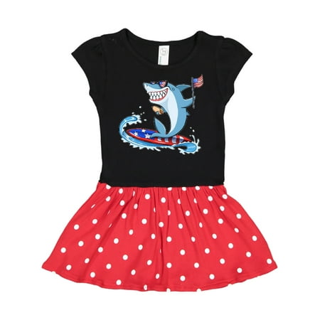 

Inktastic Fourth of July Shark Surfing Gift Toddler Girl Dress