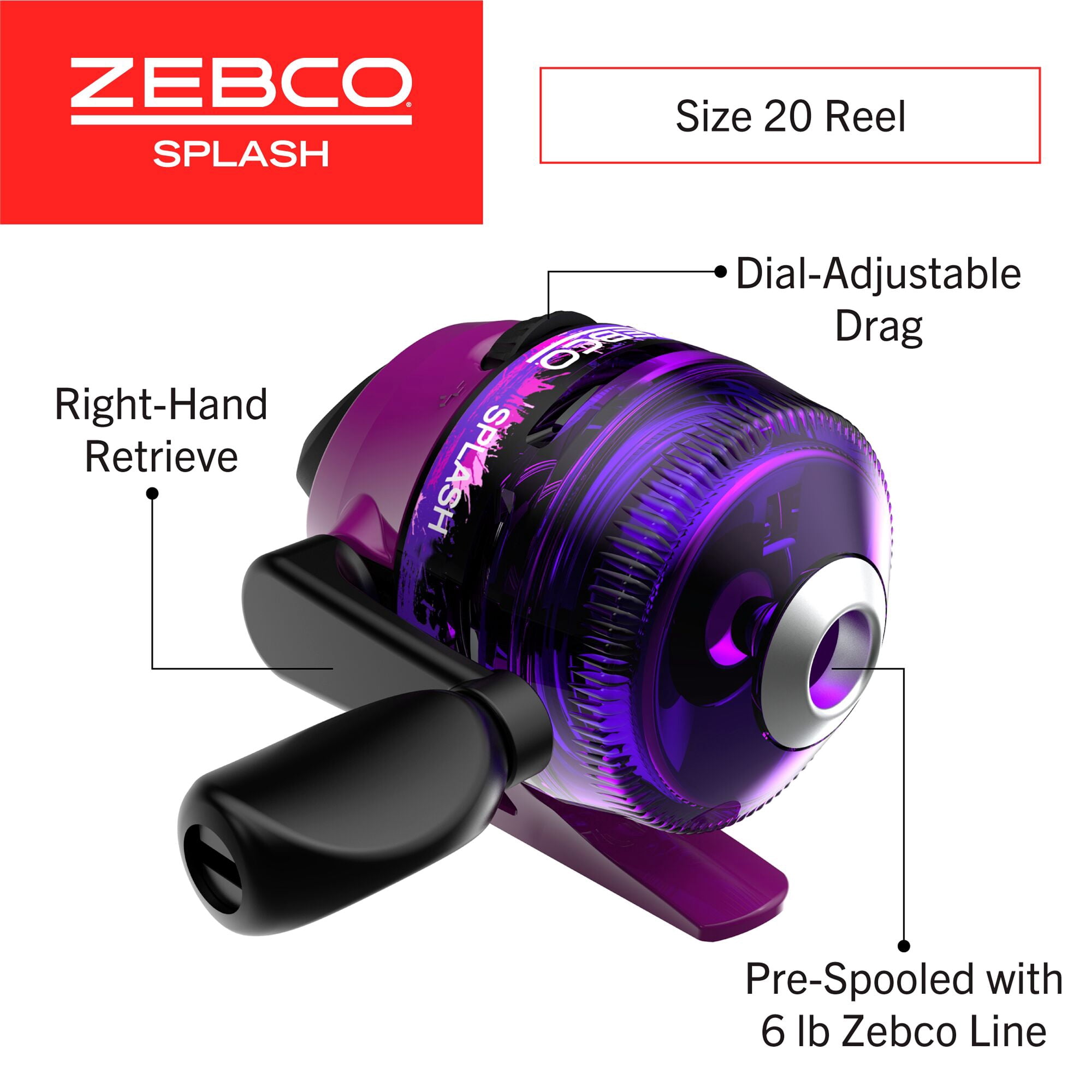 Zebco Splash Jr. Spinning Reel and Fishing Rod Combo, 4-Foot Fishing Pole, Pink
