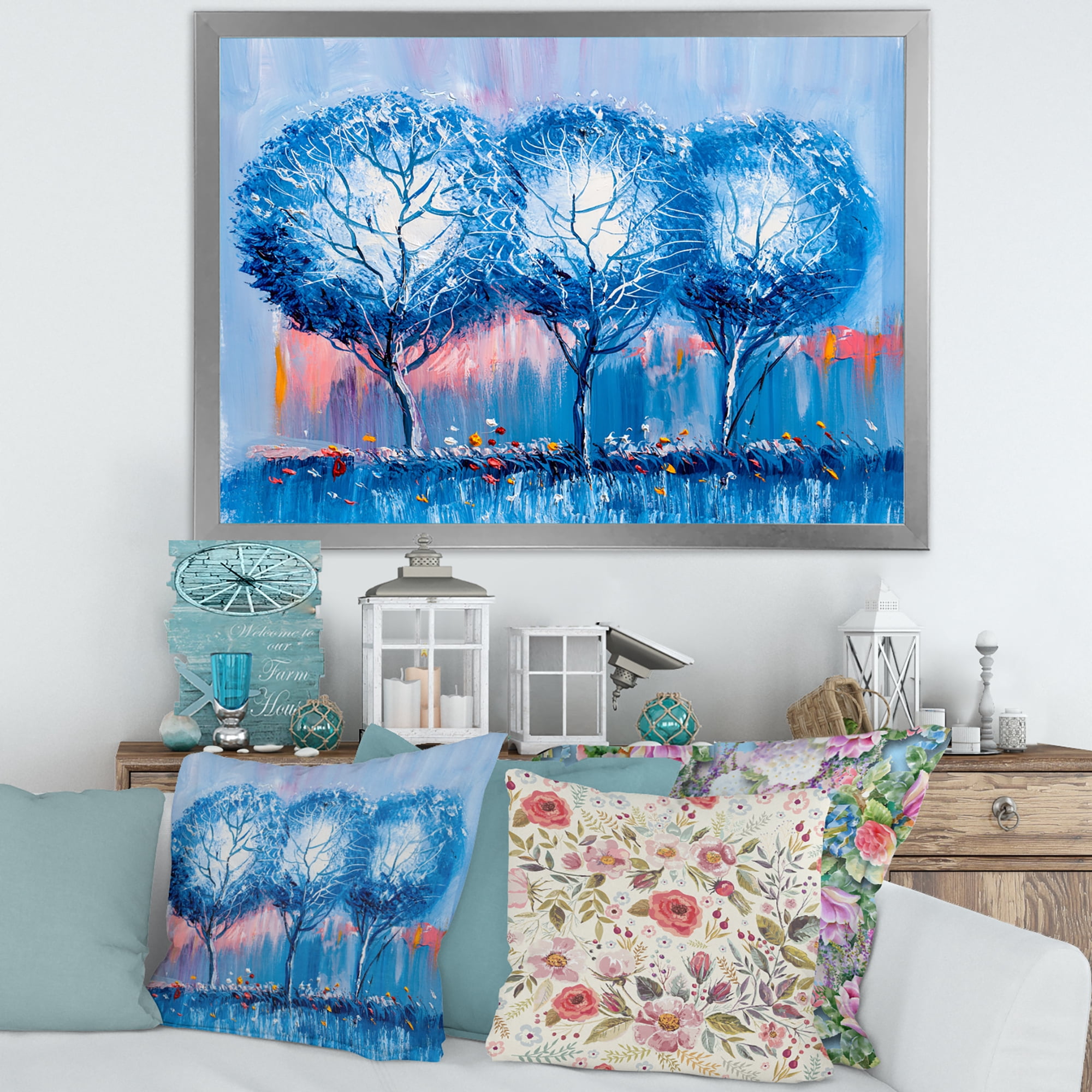 Designart 'Colourful Landscape Trees Impressionist III' Modern Framed Art Print
