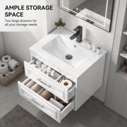 ELECWISH 24 White Single Bathroom Vanity Set - Floating Wall Mounted Cabinet, Modern Style Vanity Combo (Faucet Not Included)
