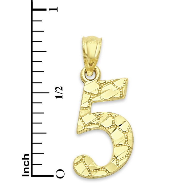 Golden Fire Solid 10k Gold Nugget Number Five Pendant Sports