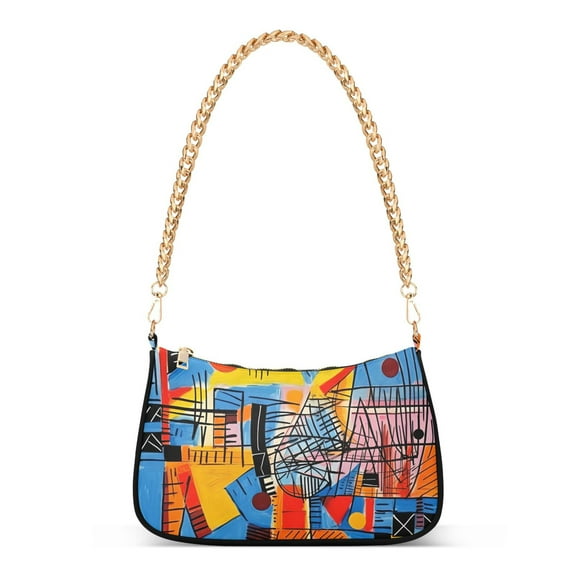 Womens Chain Shoulder Bag Abstract Print Classic Tote Handbags Fashion Clutch Hobo Purse with Zipper for Travel Casual