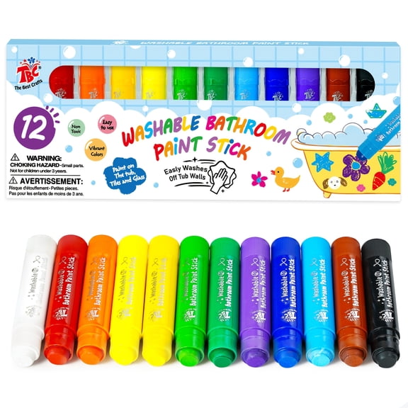 TBC The Best Crafts Non-Toxic bathtub crayons washable & bath 12 Colors paint sticks for kids,Vibrant Color Bathtub Art Toys Gifts for Kids（12 Colors)