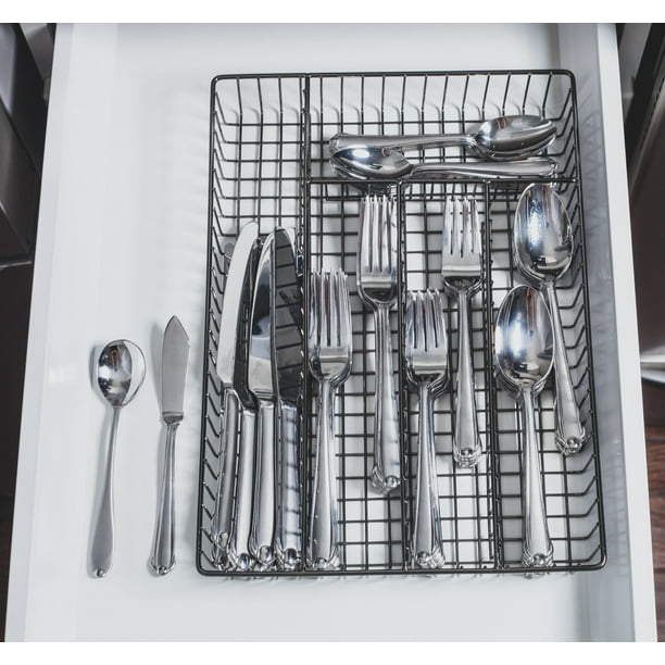 Real Home Innovations 5 Section Flatware Organizer, Black Chrome