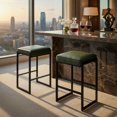 thumbnail image 4 of GVN 26 Inch Bar Stools Set of 2 Counter Height Chair with Faux Leather Upholstered Seat for Kitchen Island Dining Room Home Bar Furniture, Green, 4 of 8