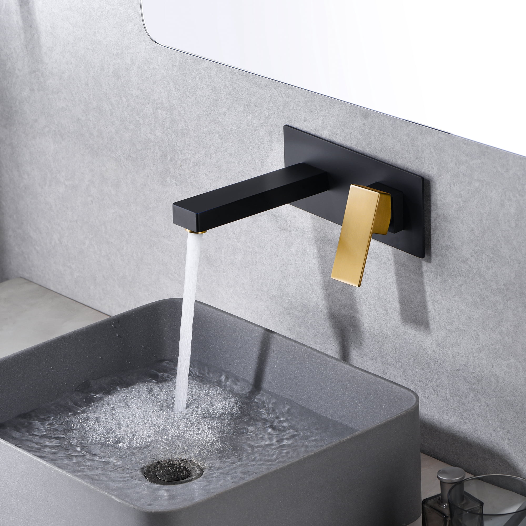 SUMERAIN Wall Mount Bathroom Faucet Black and Gold Finish, Lavatory Vessel Sink Faucet with Rough in Valve