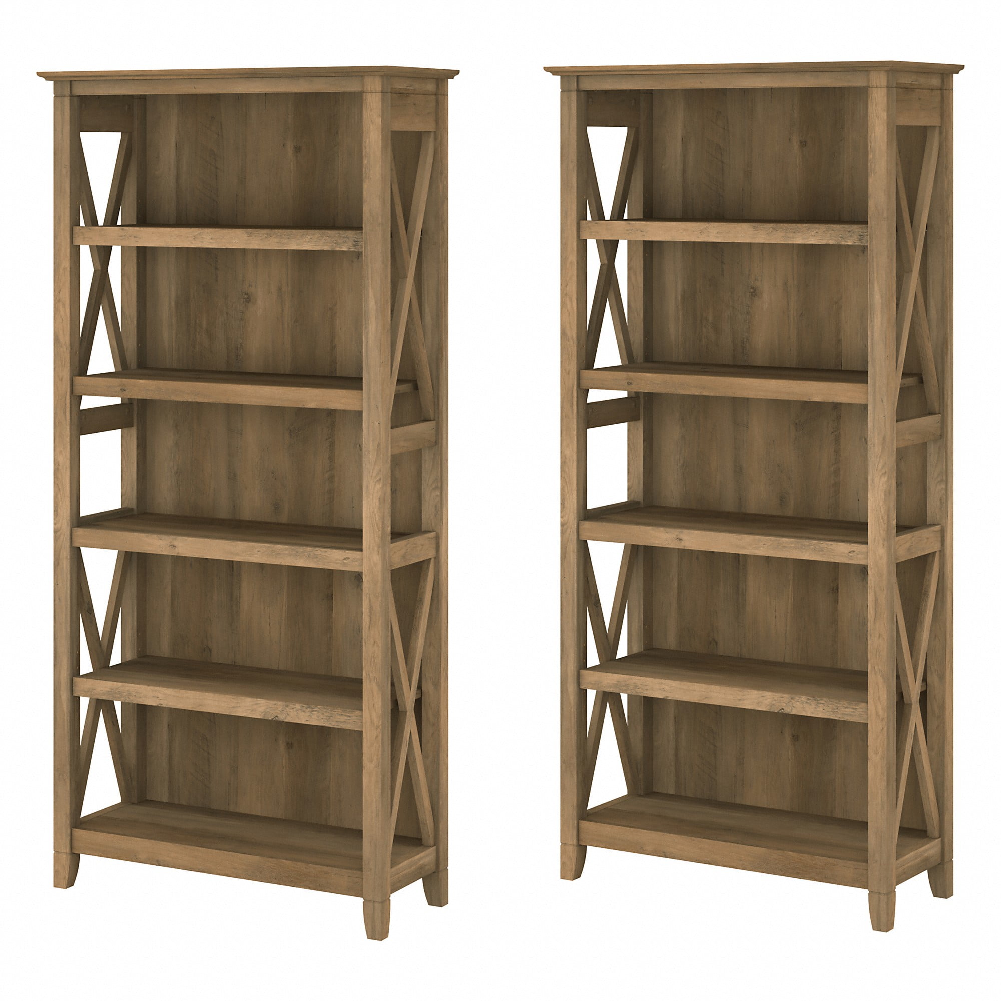 Bush Furniture Key West Tall 5 Shelf Bookcase, Set of 2, Reclaimed Pine