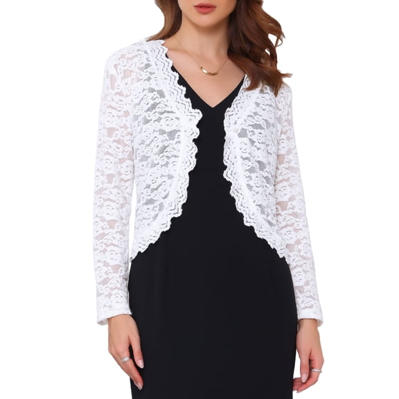 DARING DIVA Women's Long Sleeve Cocktail Formal Bolero Lace Shrug L White