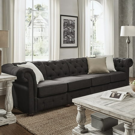 Inspire Q Knightsbridge Dark Grey Extra Long Tufted Csterfield Sofa Inspire Q Knightsbridge Dark Grey Extra Long Tufted Csterfield Sofa By